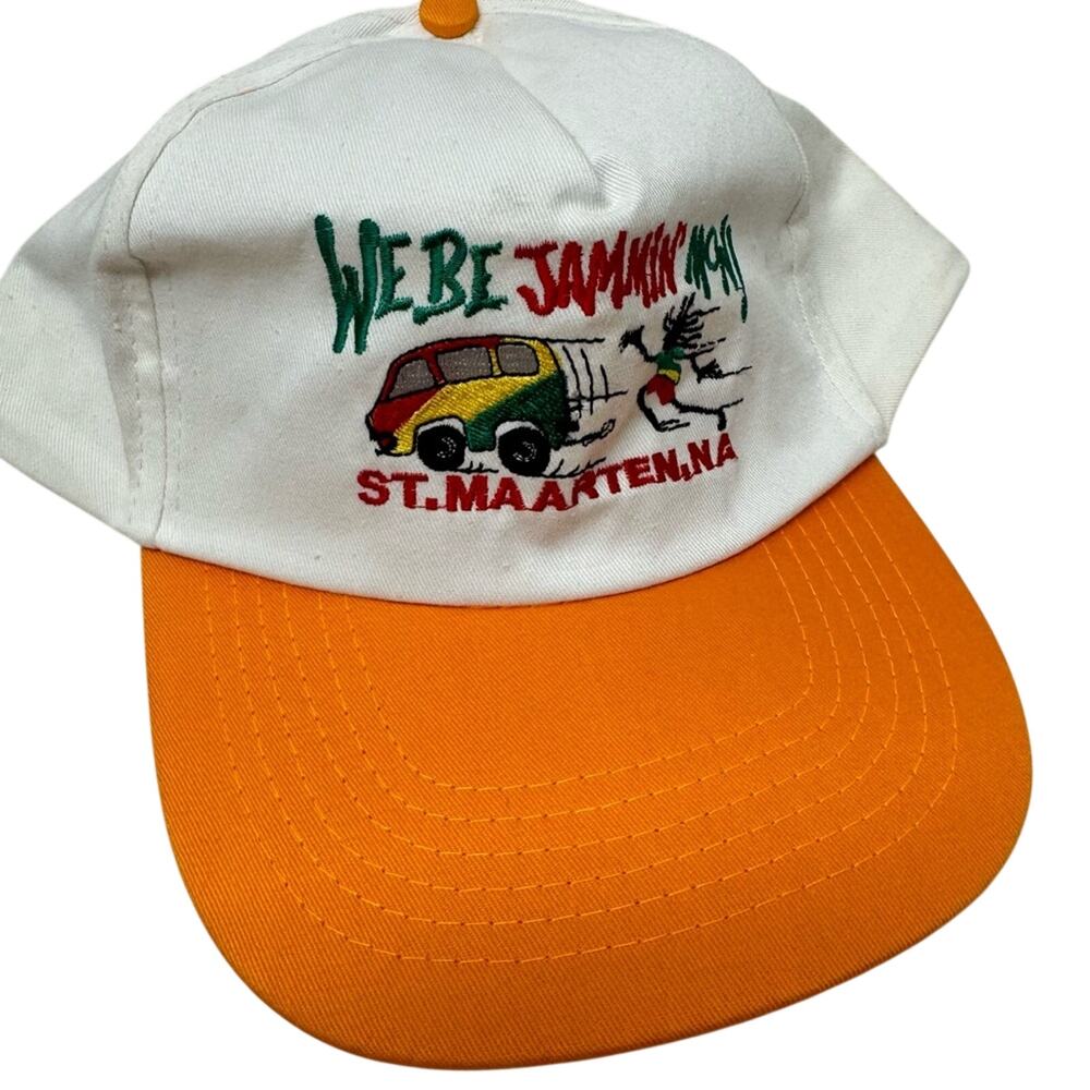 St. Martens Vintage Colorful Adjustable Mens Hat Orange White